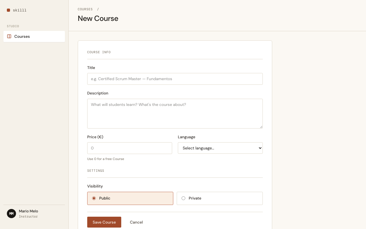 New Course form