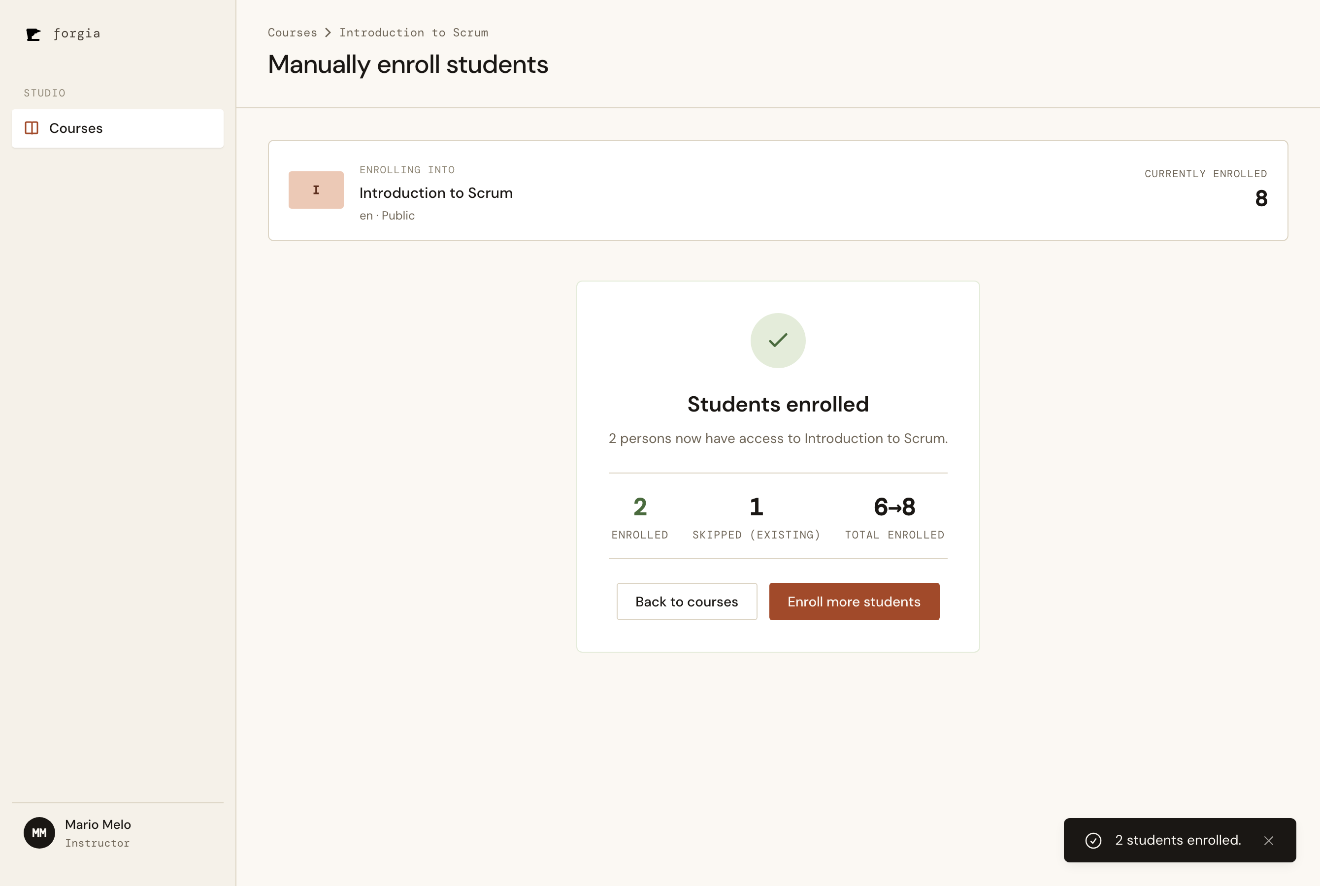 Enrollment success summary