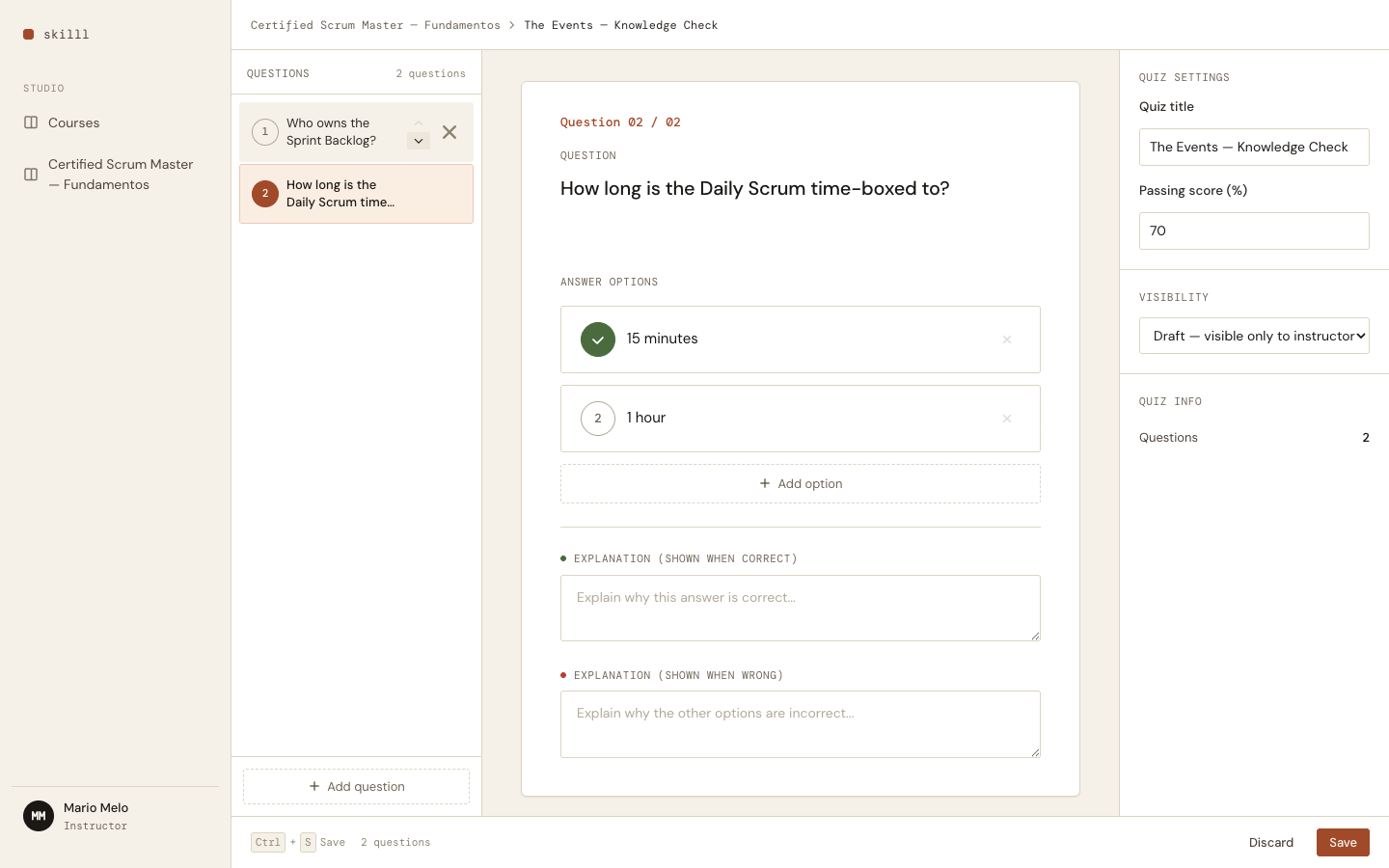 Two questions in the list after reordering