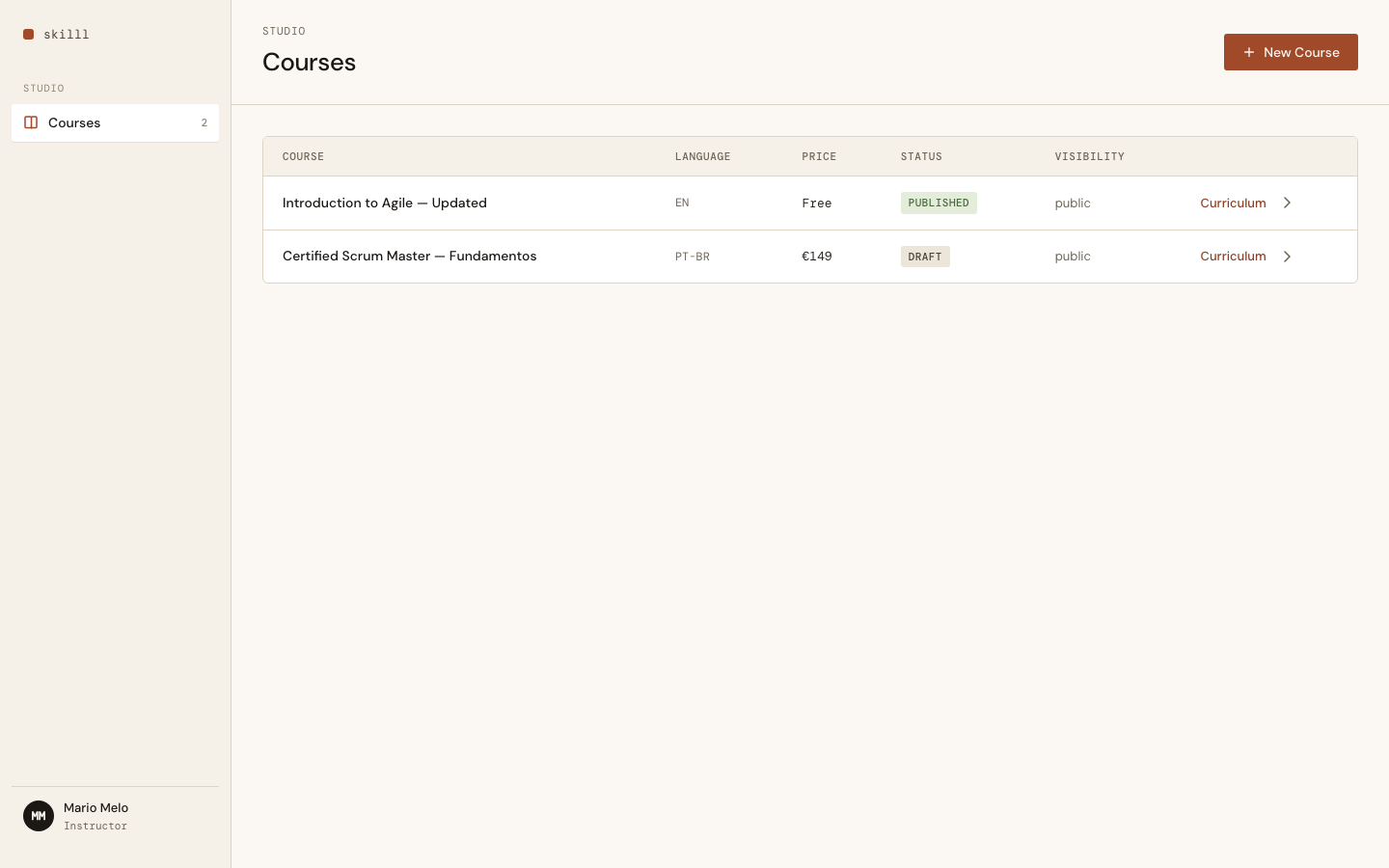 Courses list