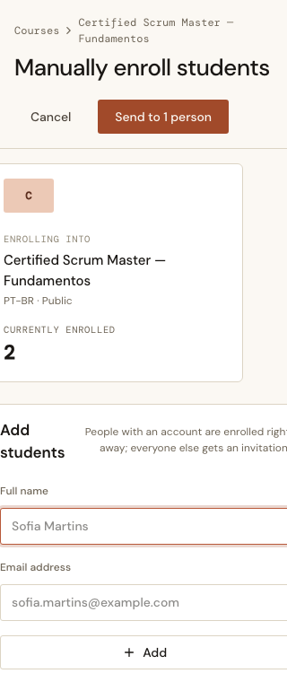 Enroll screen at 320px width