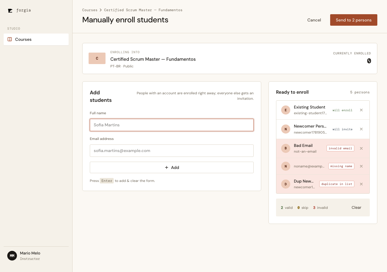 Enroll preview with all five row classifications