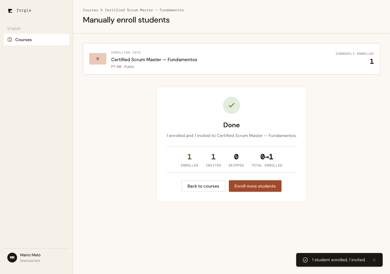 Enrollment and invitation success summary
