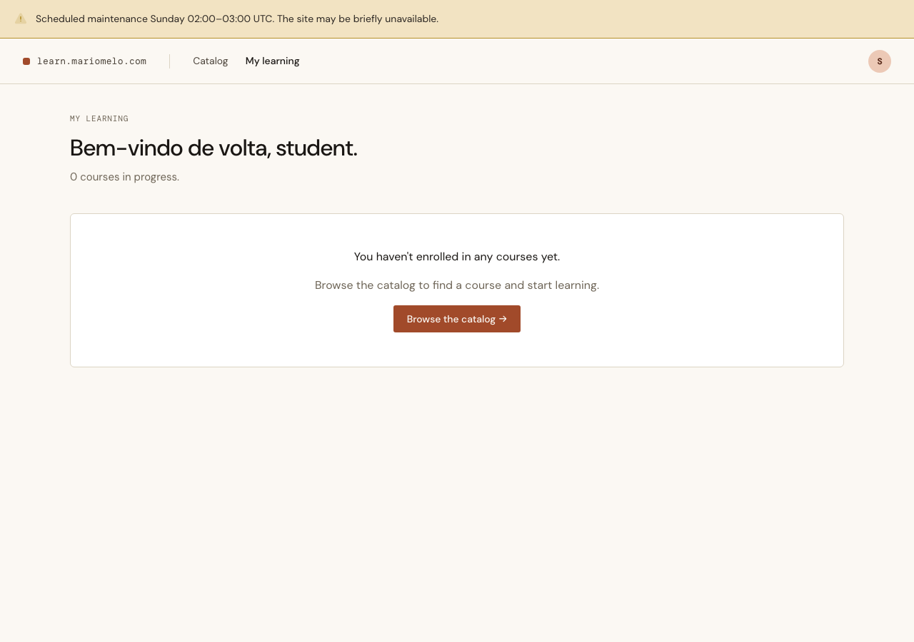 The same banner greeting a Student on their Dashboard.
