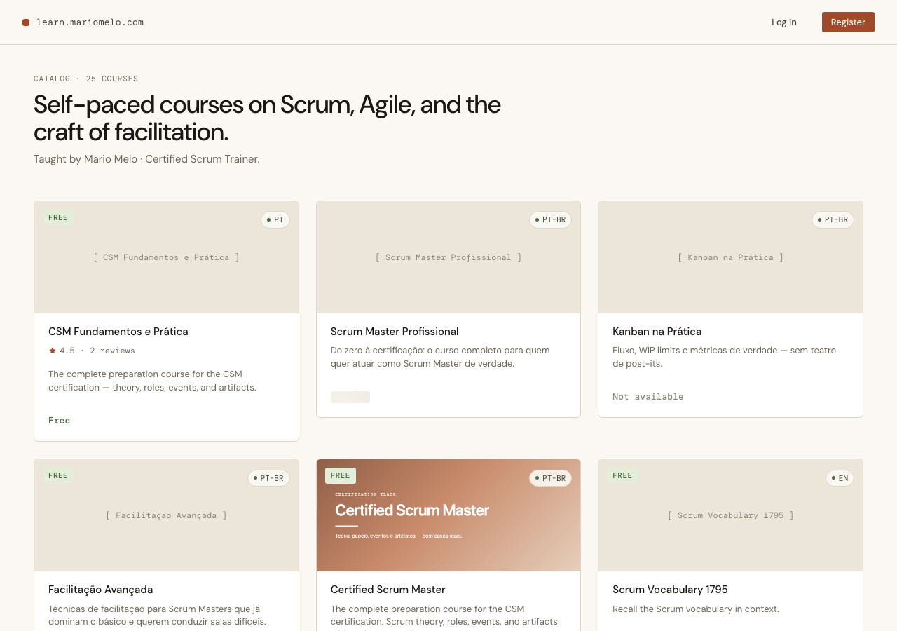 The catalog: a reviewed Course showing its aggregate, alongside Courses that show no star line at all