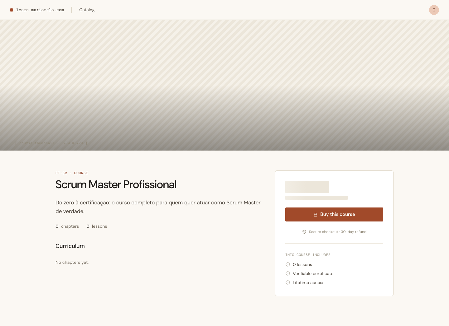 The paid course detail page while Paddle’s price preview is in flight — a shimmer, no number
