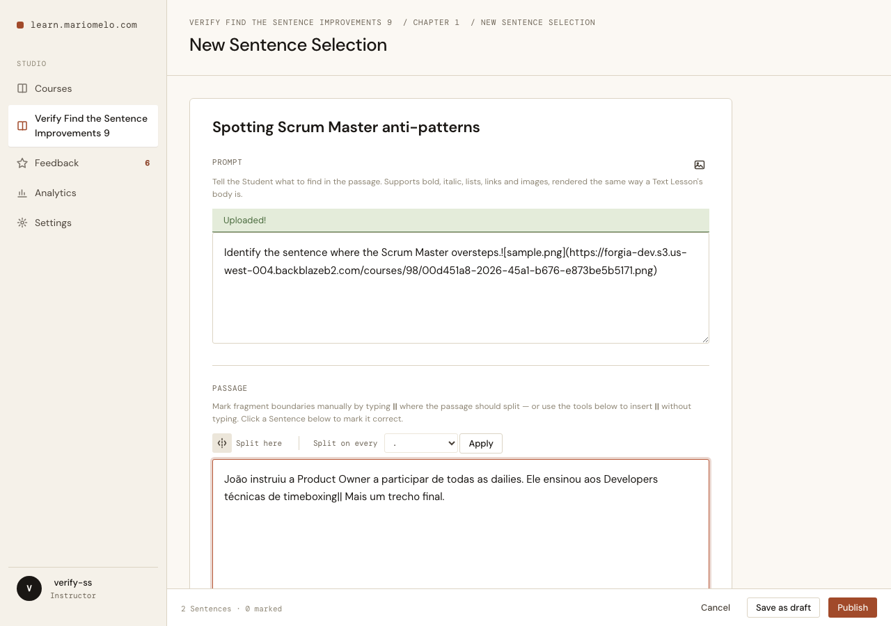 Uploading an image into the Prompt, then Split here on the Passage