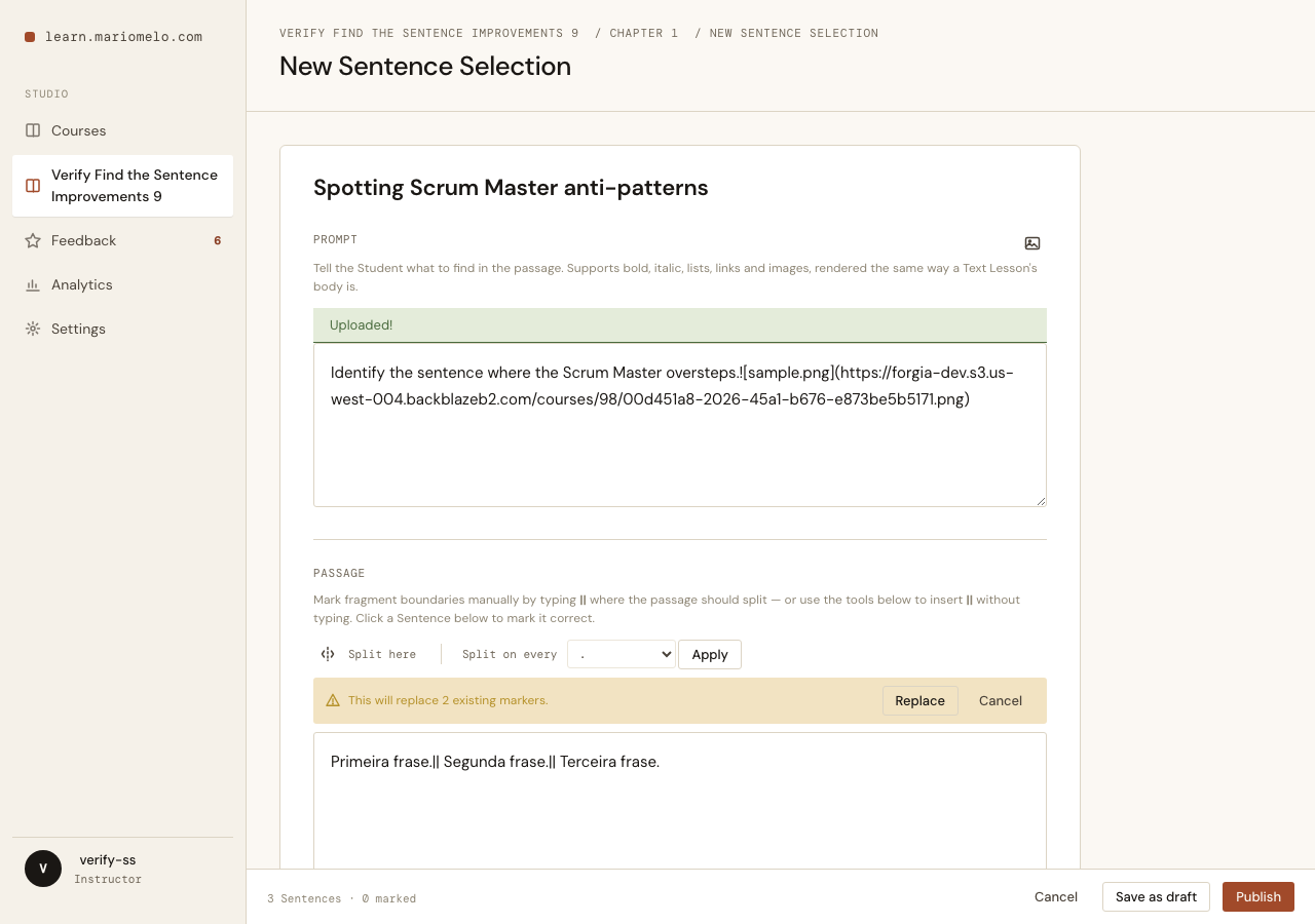 Split on every asks before replacing existing markers