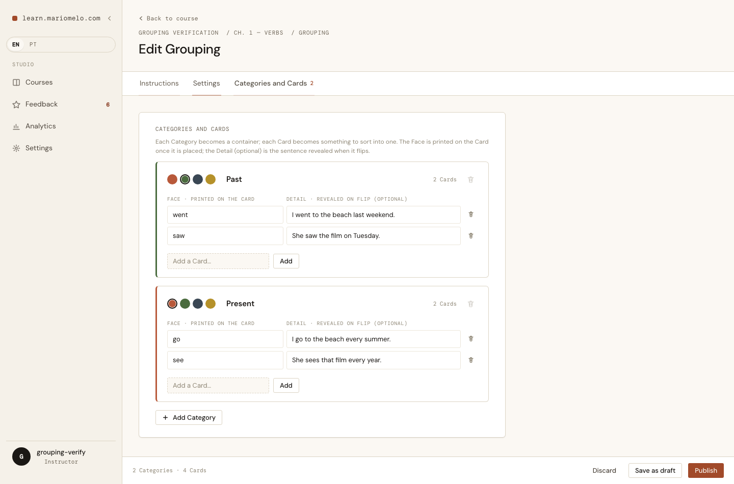 Reopening the published Lesson: everything as it was left