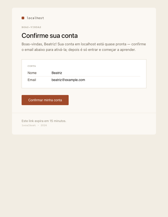 The confirmation email: Boas-vindas, Beatriz! and a tail that ends on an action