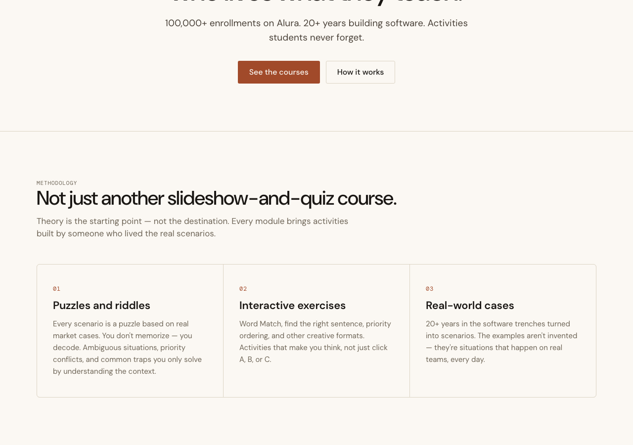 Methodology: three blocks explaining how the courses are different