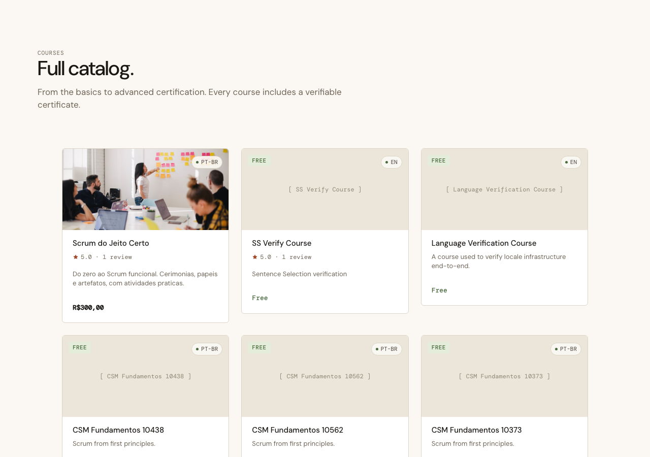 The catalog section, sharing the exact card design from /catalog