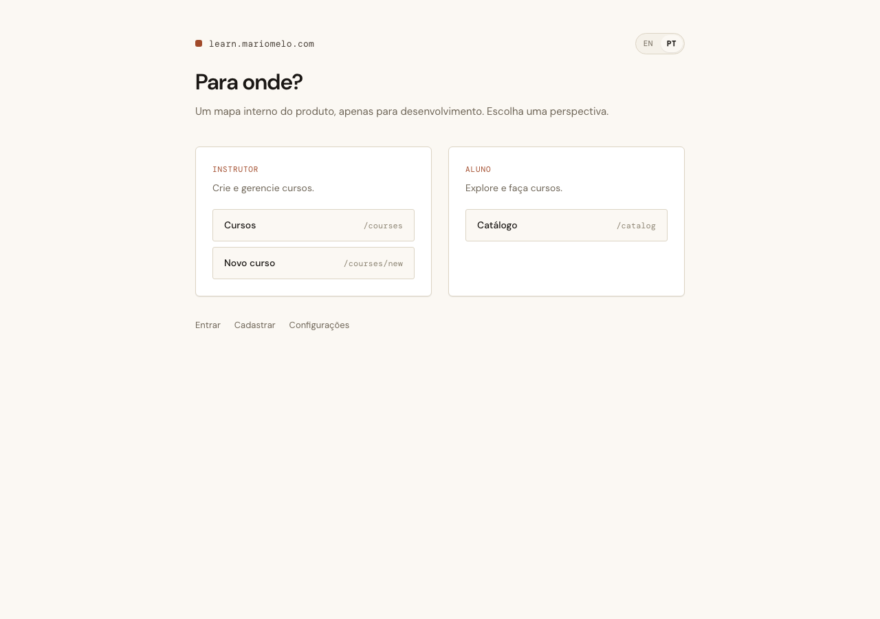 The relocated dev nav page, now instructor-only at /dev-nav