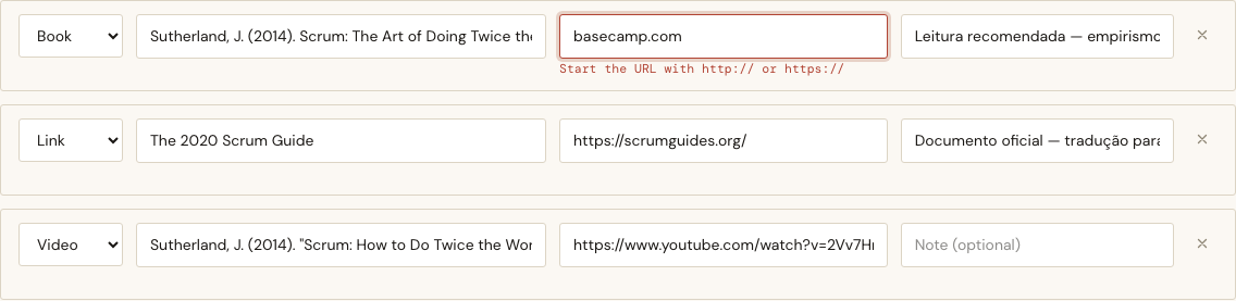 A URL without a scheme, flagged against its own row