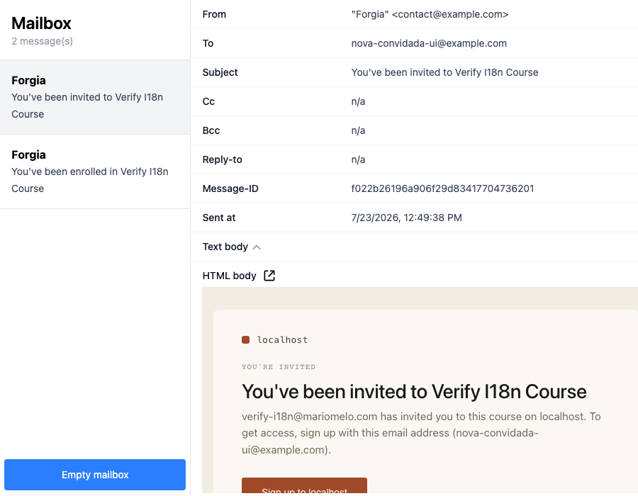 An invitation email — English, because this recipient has no account yet to have a preference