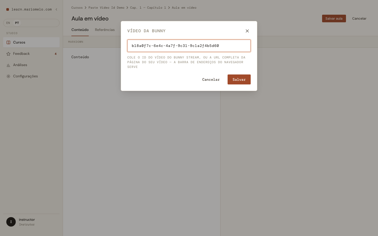 The video modal accepting a bare video id