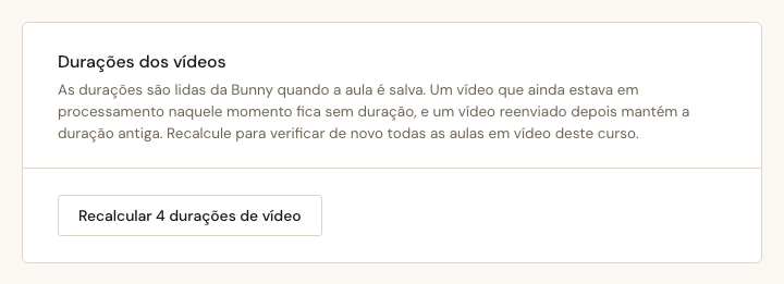 The Video durations section on the Course Settings tab