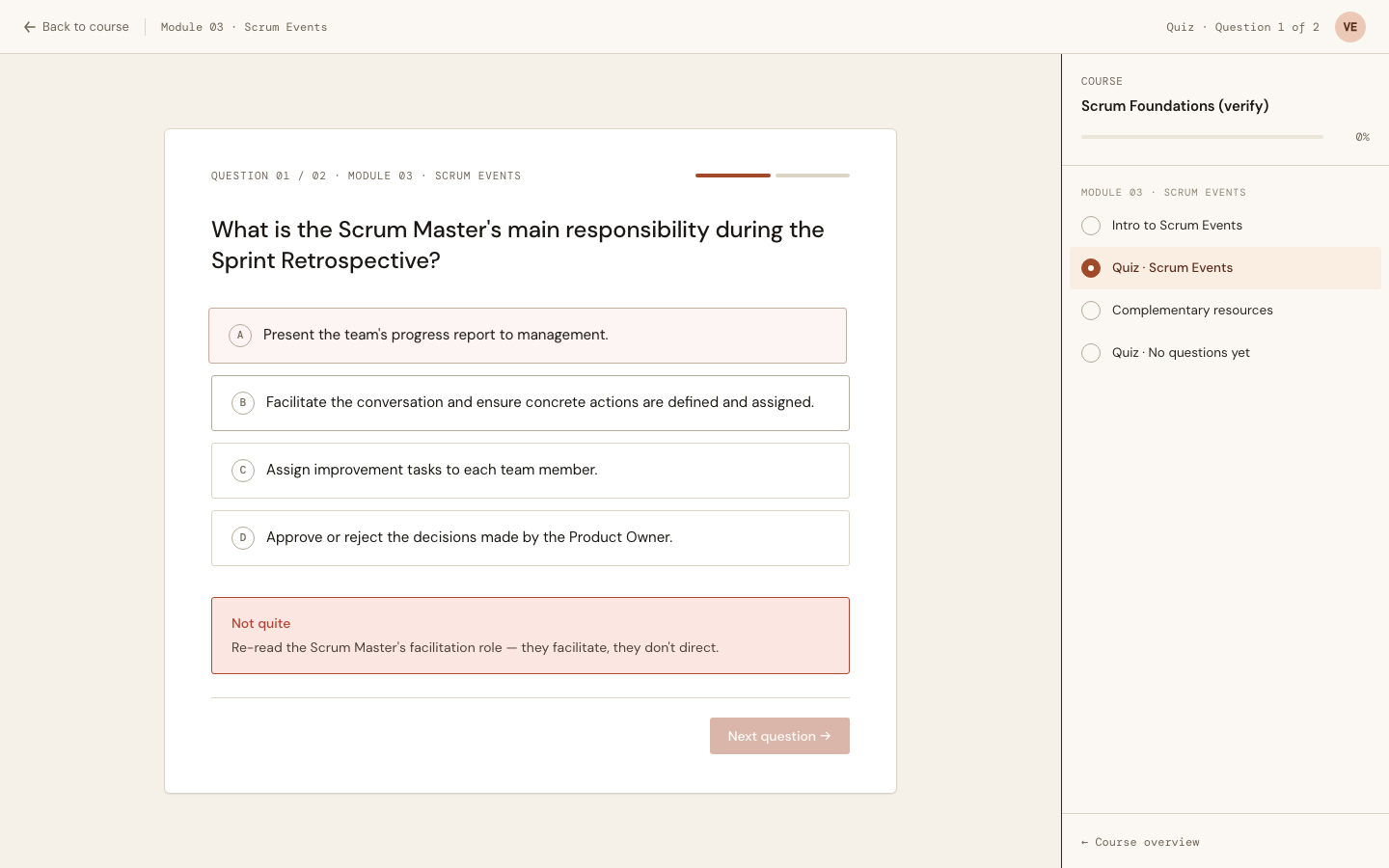 Wrong answer feedback