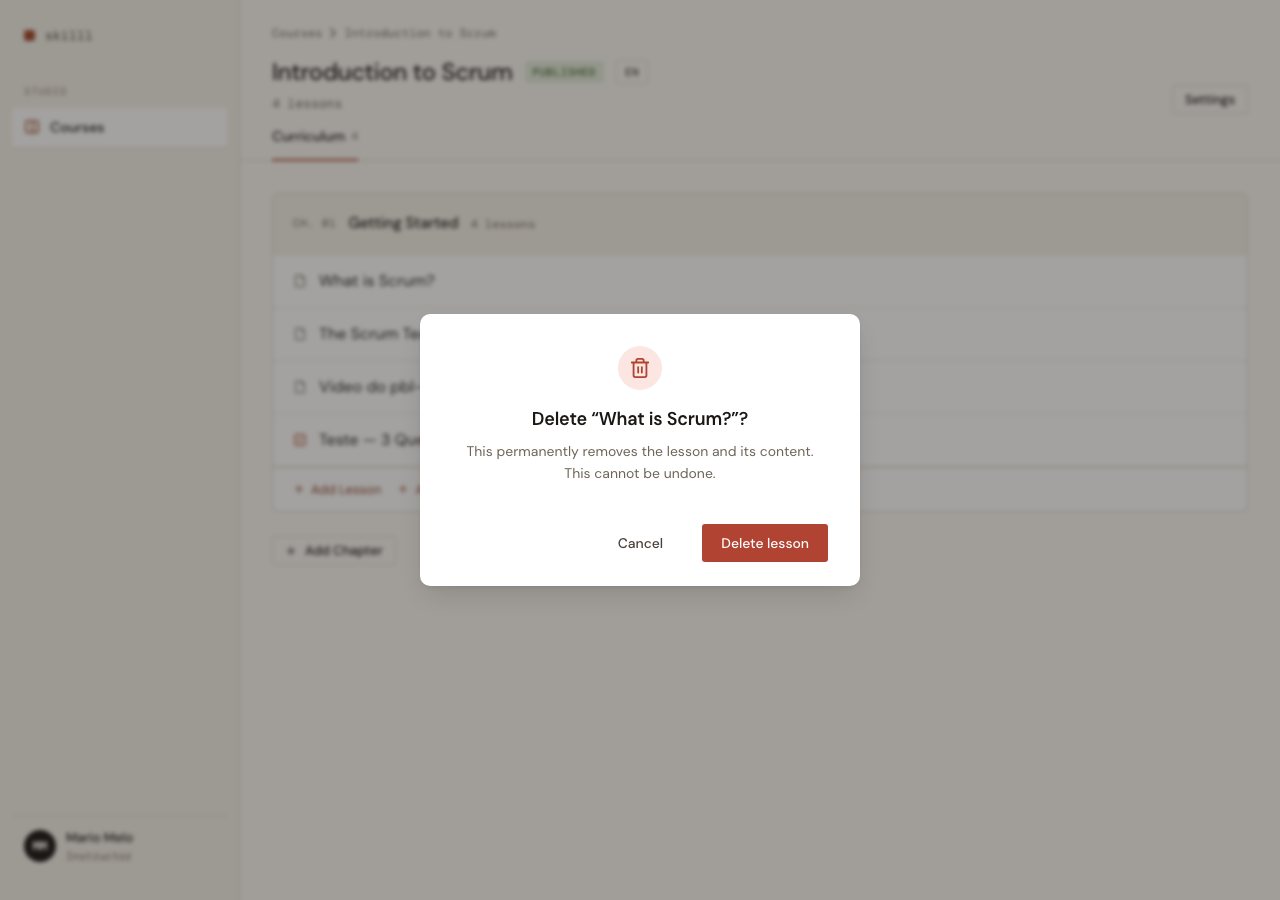 Confirmation dialog before deleting a lesson