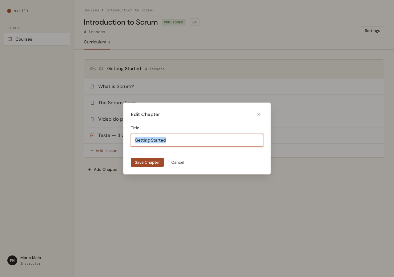 Chapter name field focused on open