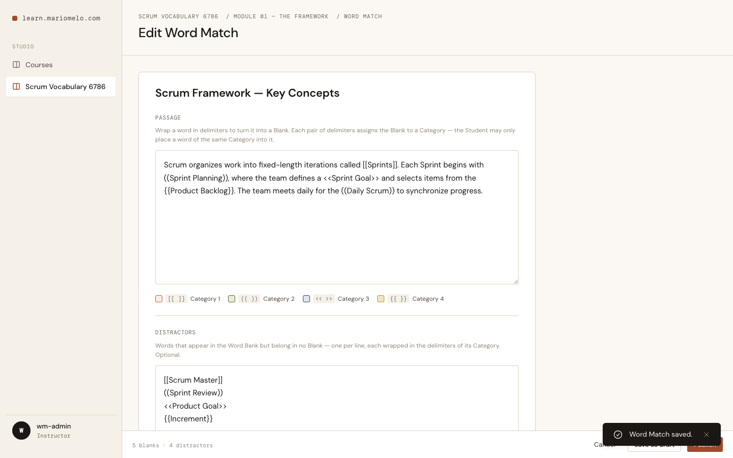 Reopening shows the source exactly as typed